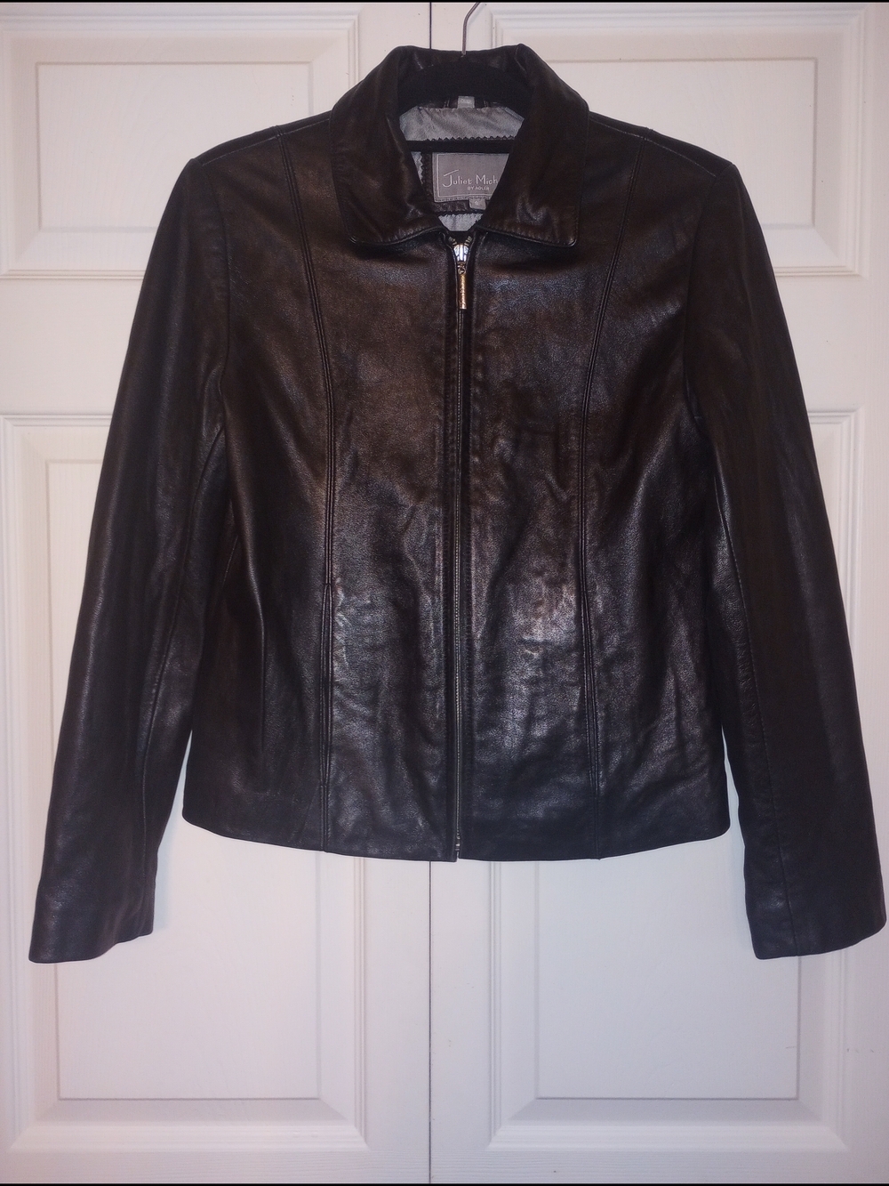 Juliet Michelle by Adler Classic Black Buttery Lamb Leather Zip-Front Jacket S